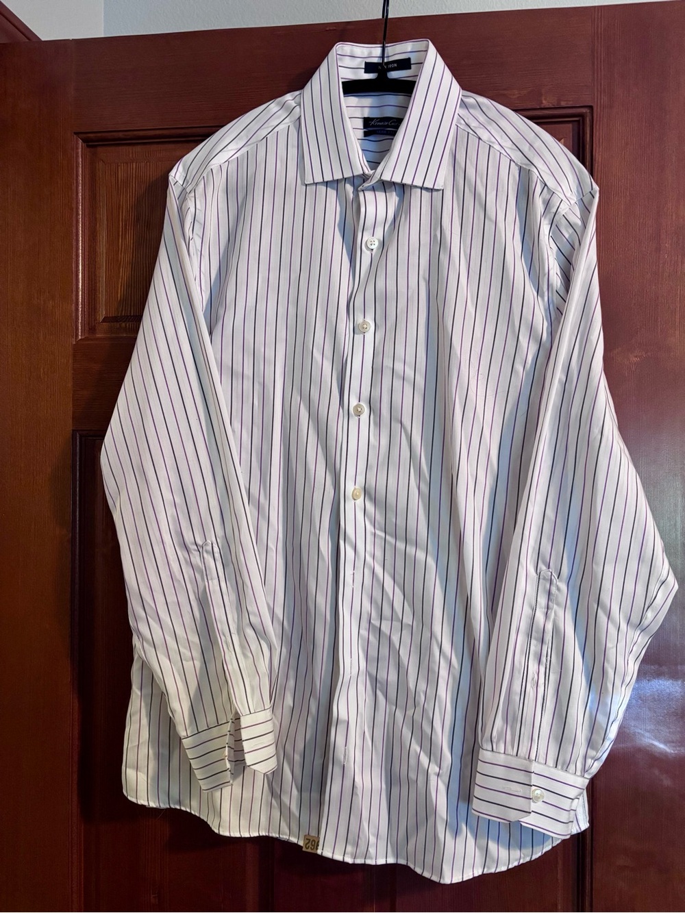 Kenneth Cole New York White Dress Shirt with Navy Pinstripes